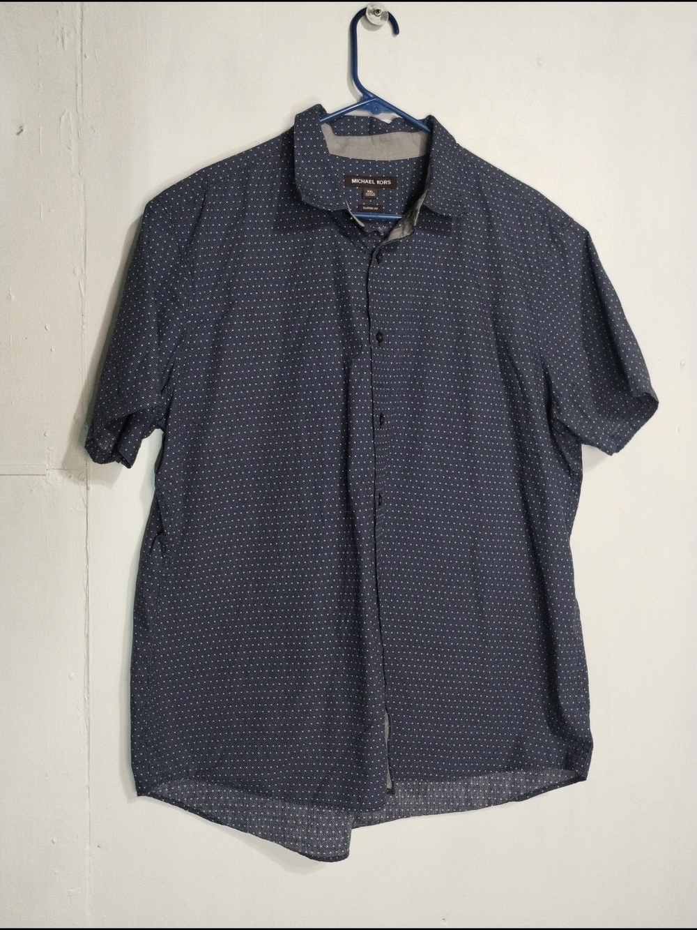 Michael Kors Navy Short-Sleeve Button-Down with Micro Dot Print